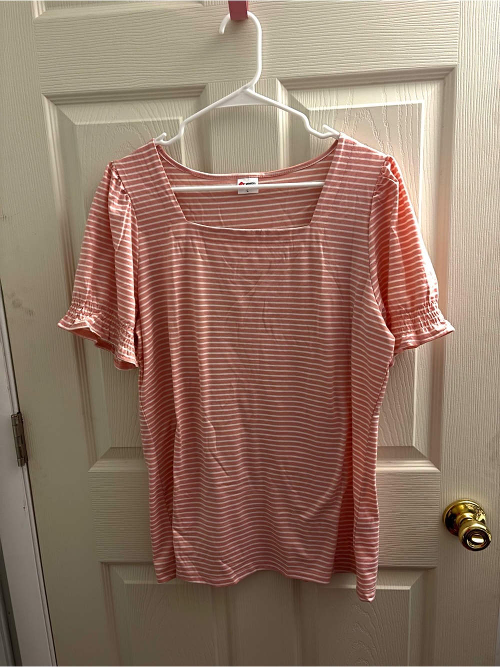 Women’s Pink Striped Square Neck Short Sleeve Top L